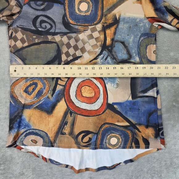 3 Potato Abstract Art Print Shirt Womens M/L Cowl Neck Long Sleeve Boho Stretch - Picture 5 of 9